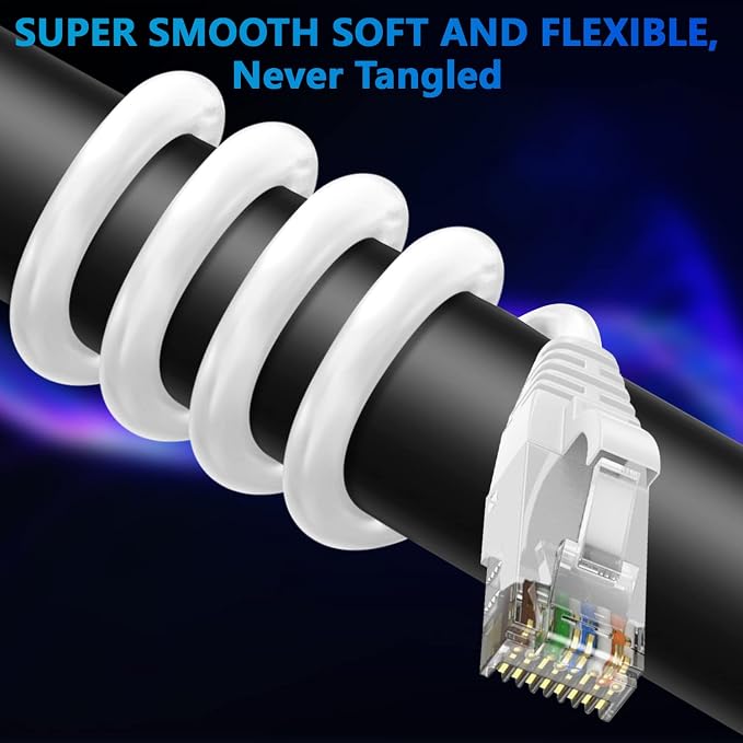 Adoreen Cat 6 Ethernet Cable 150 Ft-White, Outdoor & Indoor Snagless Long Round - Image 2