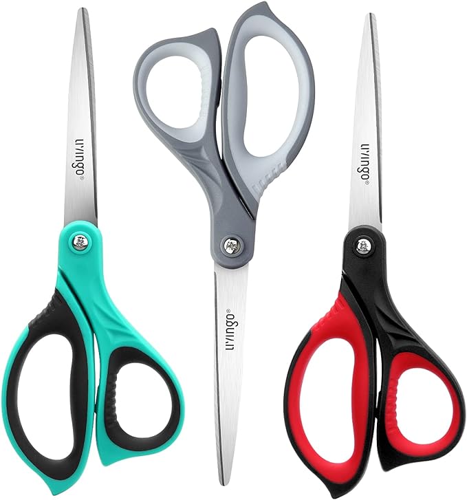 LIVINGO 3 Pack 8.5" Sharp Scissors All Purpose | Professional Ergonomic Comfort by LIVINGO