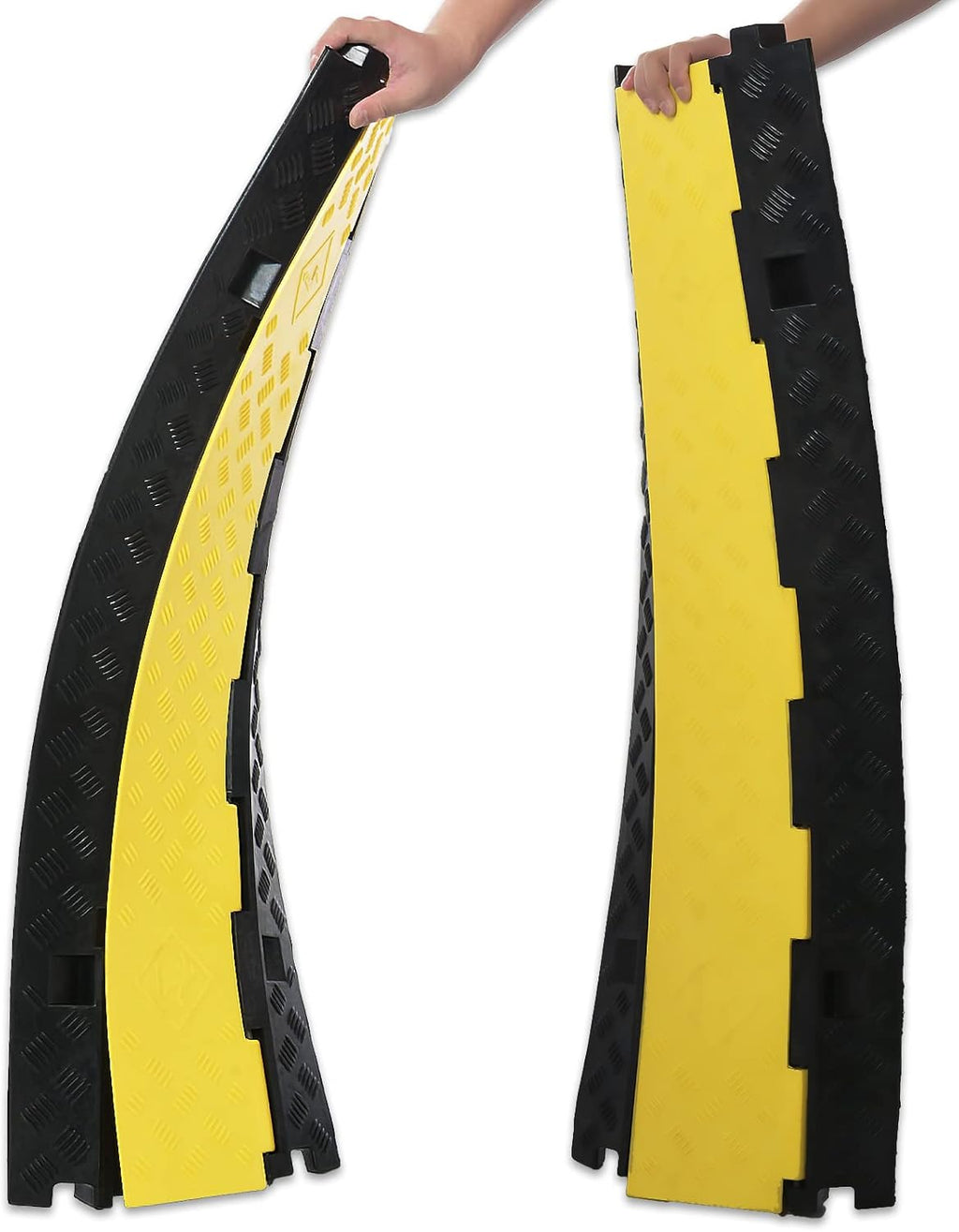 CXRCY Cable Ramp 2 Pack of 3 Channel PVC Rubber Cable Protector, 44000lbs Capacity Heavy Duty Speed Bumps Hose Cord Protector Ramps for Wire Hose Pipe Hider Driveway Outdoor