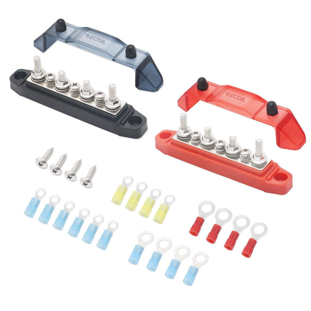 Recoil BBS43-P Bus Bar 4 x M5 Studs 3 Screw Terminals Power Distribution Block Busbar with Ring Terminals