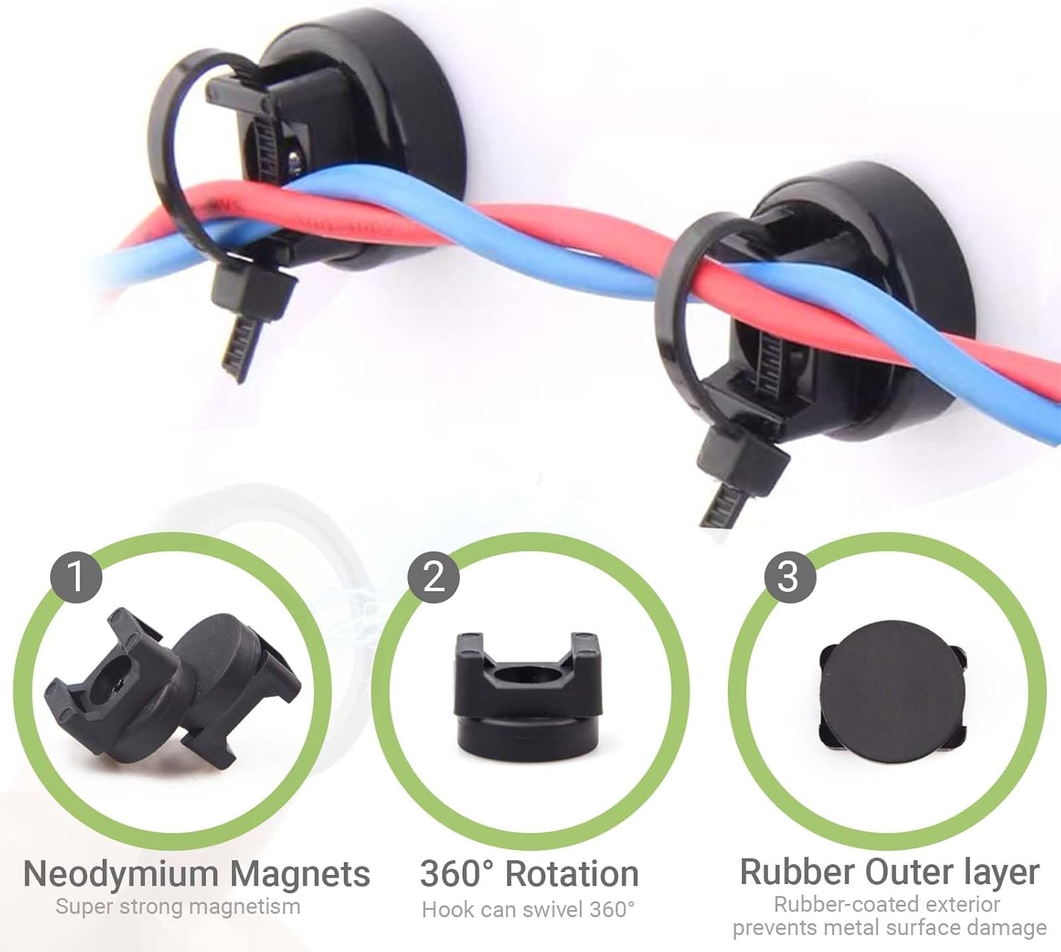 12Pcs Magnetic Zip Tie Mounts - Magnetic Cable Wire Management Bases Heavy Duty Multipurpose Wires Cables Holder Magnetism Wire Clamps with 50pcs Cable Ties (Total 62 Pieces,22 mm)