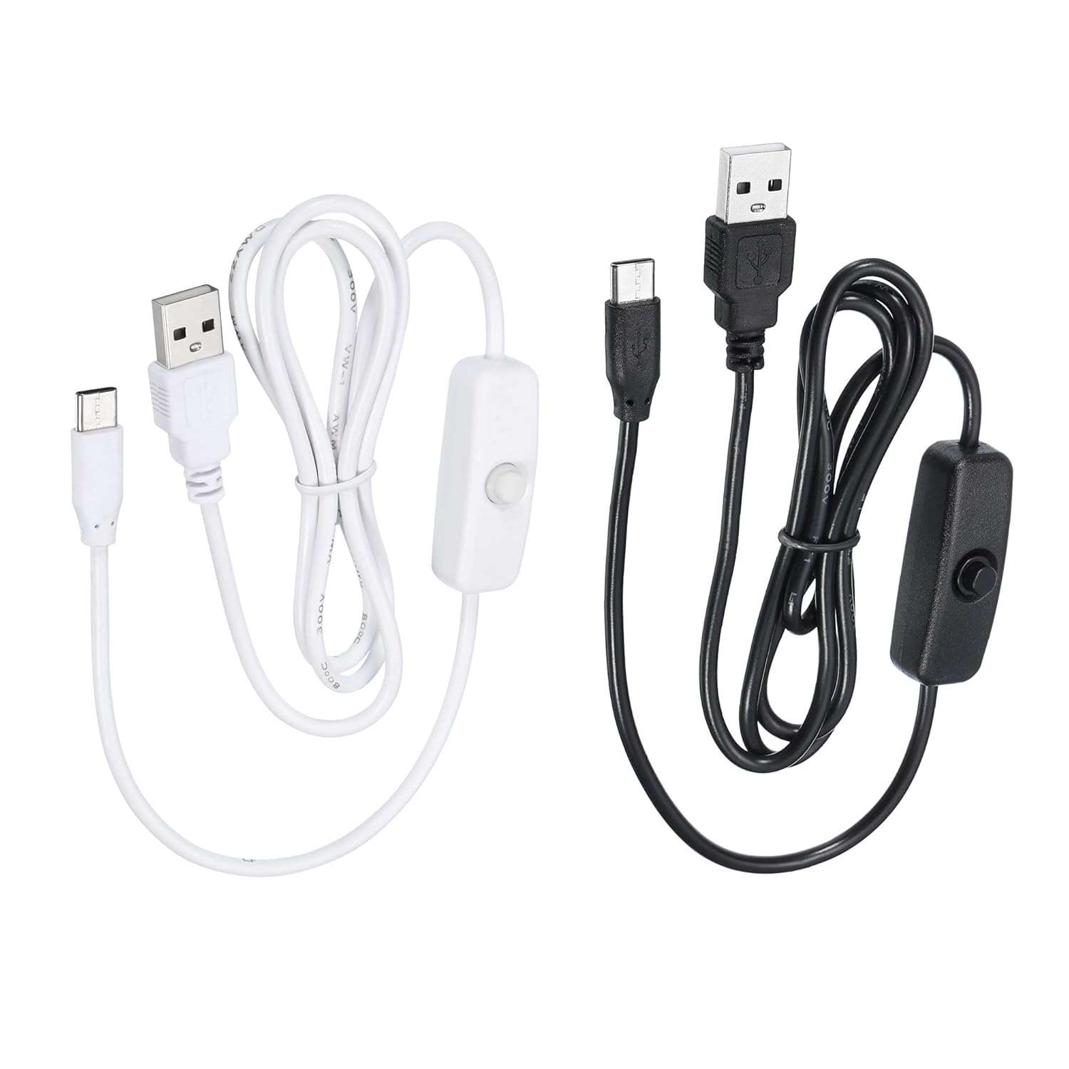 MECCANIXITY USB Cable with 501 ON/Off Switch, USB Male to USB Type C Male Power Cable 100cm for LED Desk Lamp LED Strip Black White 1 Set