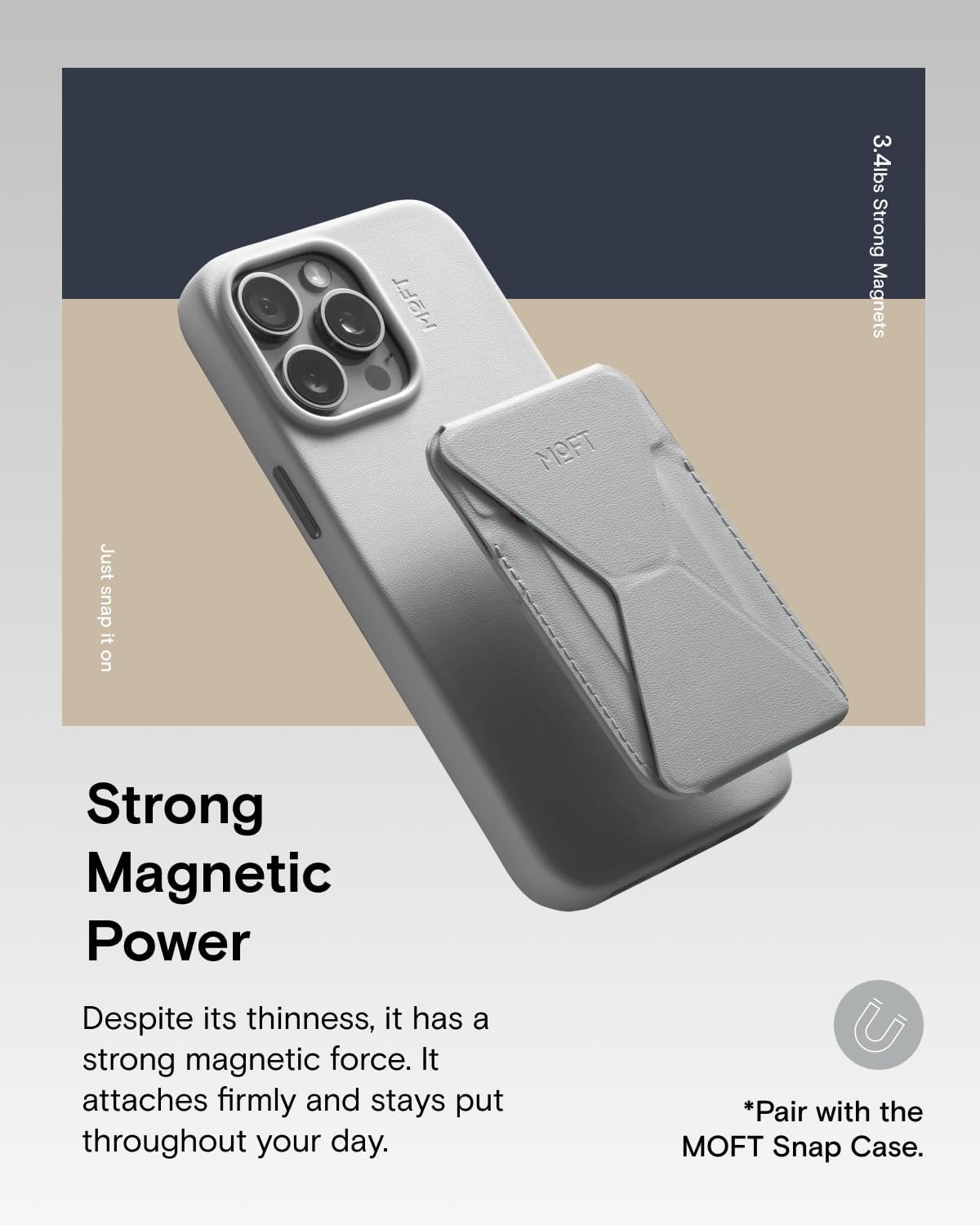 MOFT Magnetic Wallet Stand Compatible with iPhone 16/15/14/13/12 Series, Angle Adjustment & Magsafe Compatible MOVAS Phone Stand, Cement