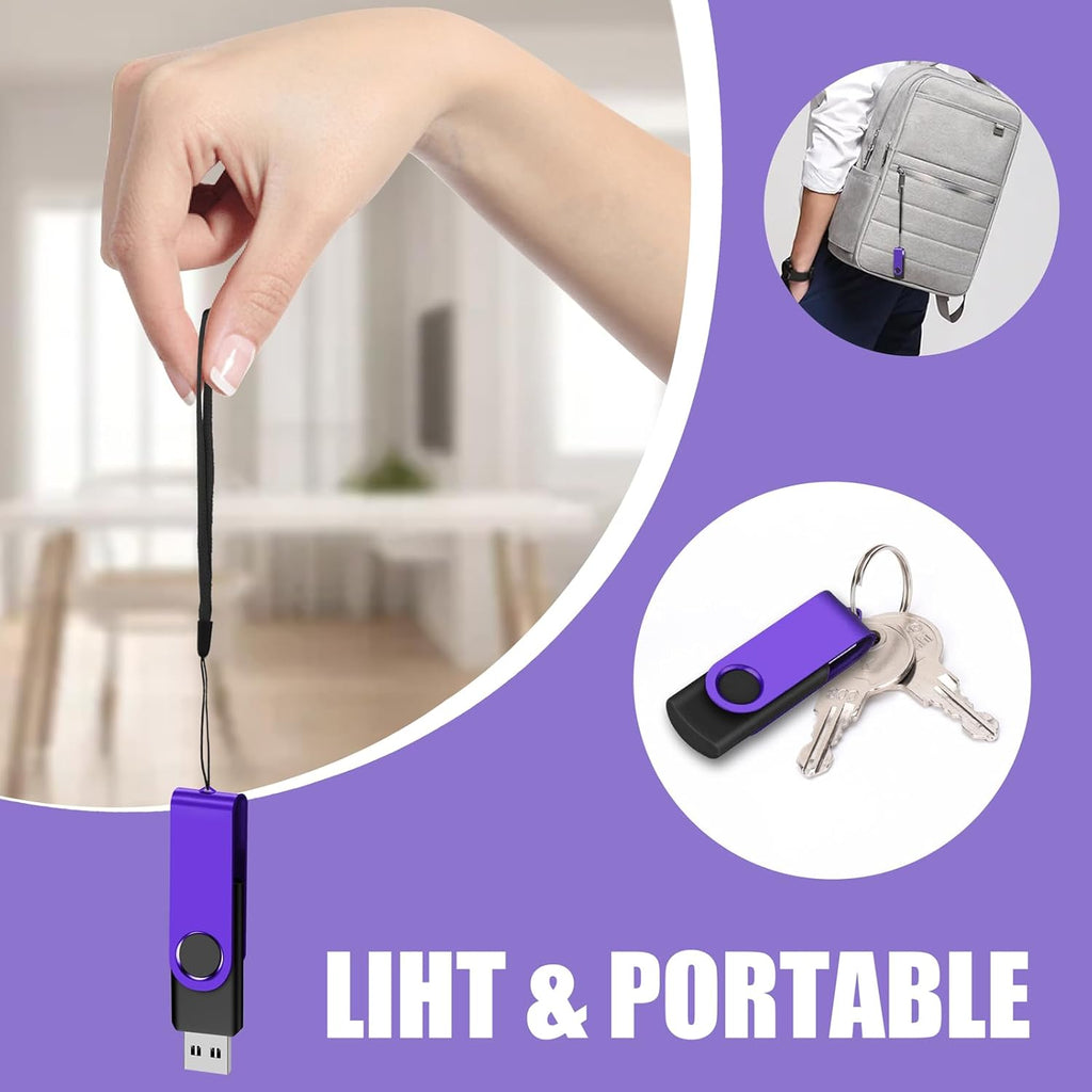 EASTBULL Flash Drive Bulk8GB USB 50 Pack with Lanyards USB 2.0 Thumb Drive Bulk Memory Stick Swivel Pen Drive for Storage and Backup 8 GB 50 Pack, Purple