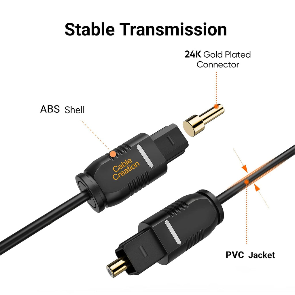 CableCreation Optical Digital Audio Cable 3.3FT, Thin Fiber Optic Toslink Gold Plated S/PDIF Cord for Home Theater, Sound Bar, TV, PS4, VD/CD Player, Game Console& More, Black