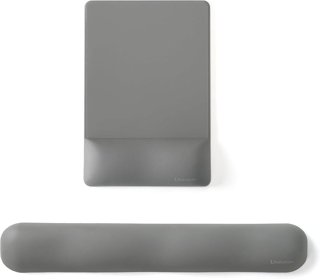 UnivoColors Design-Wave Set of Keyboad Wrist Rest & Mouce Pad,Artificial Sheepskin+Memory Foam+Ergonomic+Anti-Slip Gel, Resilience Support During Work and Gaming,Keyboard Accessory,Grey