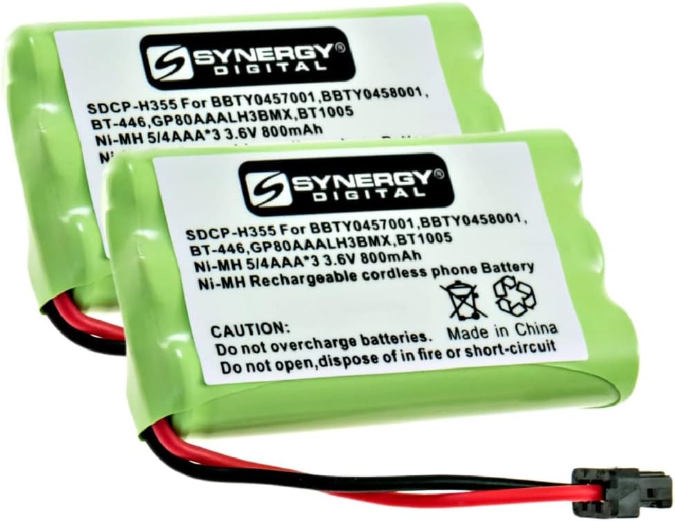Synergy Digital Cordless Phone Batteries, Compatible with Uniden BT-909 Cordless Phone, (Ni-MH, 3.6V, 800 mAh), Replacement for Uniden BT-461 Battery, Combo-Pack Includes: 2 x SDCP-H355 Batteries