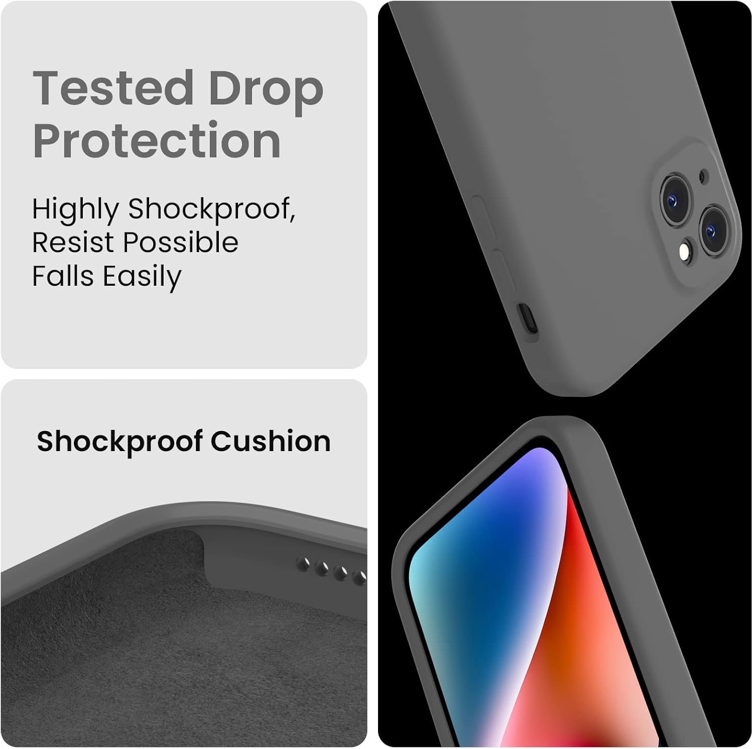 FireNova Designed for iPhone 13 Case, Silicone Upgraded [Camera Protection] Phone Case with [2 Screen Protectors], Soft Anti-Scratch Microfiber Lining Inside, 6.1 inch, Space Gray