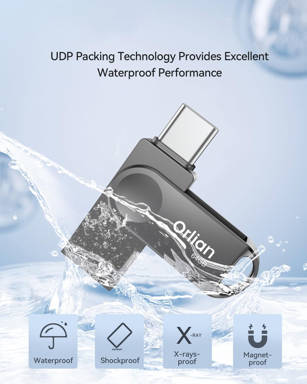 64GB USB C Flash Drive, Dual Drive USB 3.0 and Type C Thumb Drive Up to 110MB/s Read Metal Waterproof Swivel Design Portable for PC Laptop Tablet Android Smartphone iPhone 15 and More, Gray