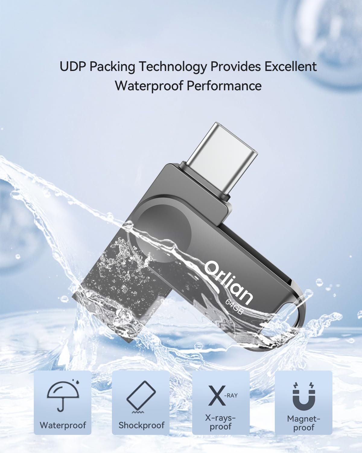 64GB USB C Flash Drive, Dual Drive USB 3.0 and Type C Thumb Drive Up to 110MB/s Read Metal Waterproof Swivel Design Portable for PC Laptop Tablet Android Smartphone iPhone 15 and More, Gray