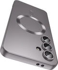 Magnetic for Samsung Galaxy S25 Case [Compatible with MagSafe][Built-in Camera Lens Protector] Slim Soft Silicone Bumper Shockproof Metallic Luster Phone Case (Gray)