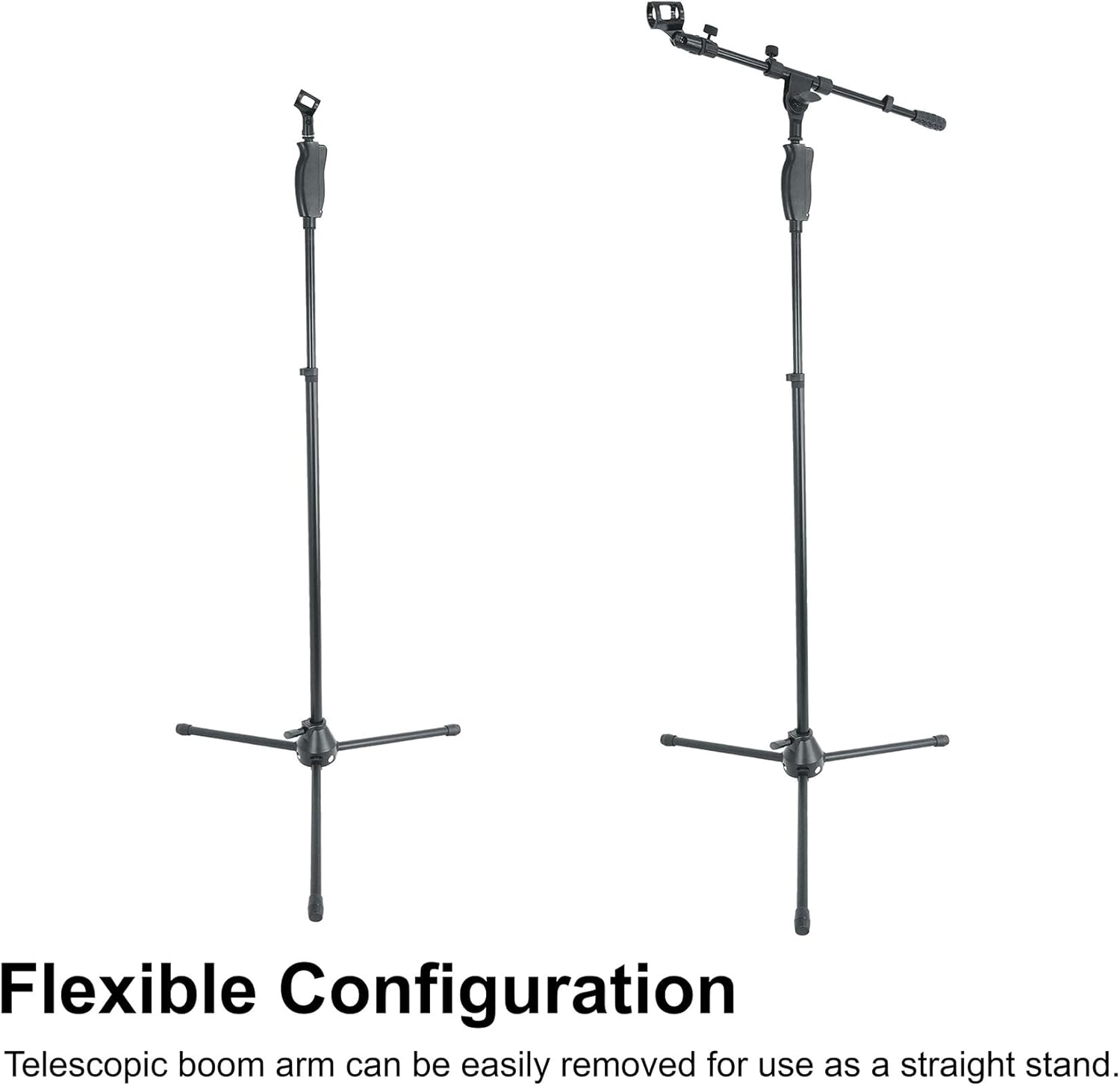 Rockville RVMIC3 V2 Portable Adjustable Tripod Boom Mic Stand for Singers & Musicians, Quick Release Clutch, Sturdy All-Metal, 25"-46.5" Telescopic Boom, Foldable, 6.7 lbs