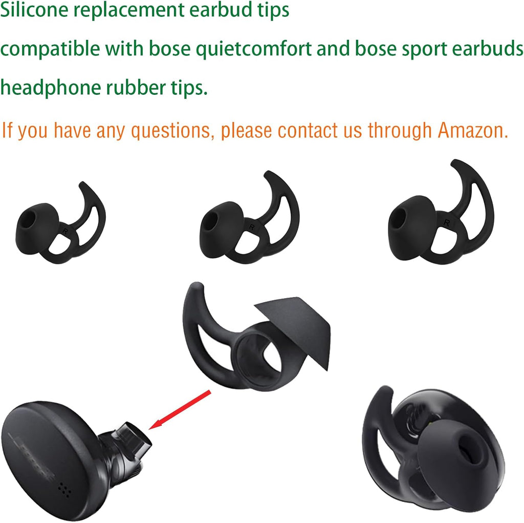 Earbud Replacement Tips Silicone Earbud Tips Ear Bud Covers Compatible with Bose Quietcomfort and Sport Headphone Ear Tips 3 Pairs S M L Black