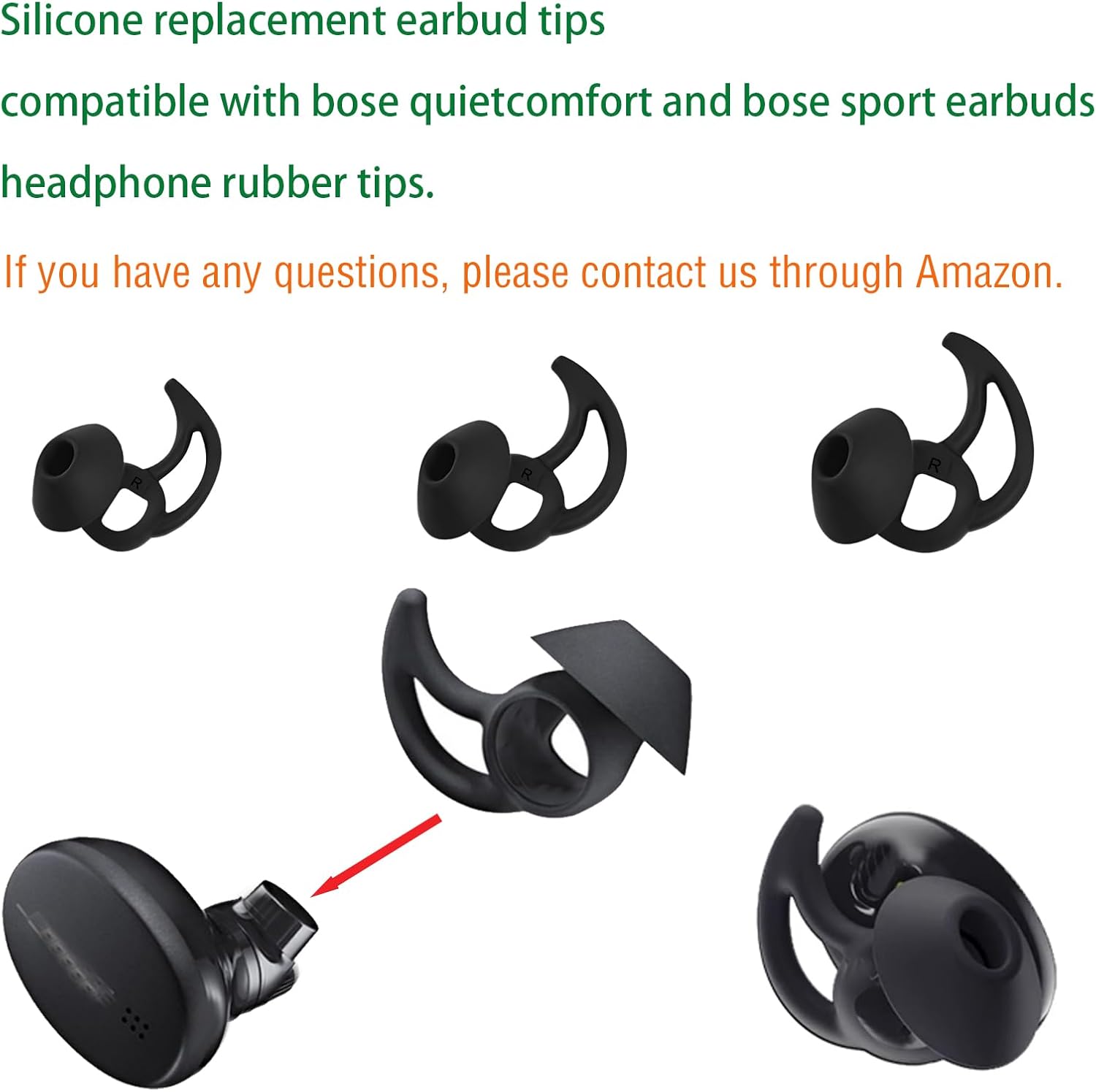 Earbud Replacement Tips Silicone Earbud Tips Ear Bud Covers Compatible with Bose Quietcomfort and Sport Headphone Ear Tips 3 Pairs S M L Black