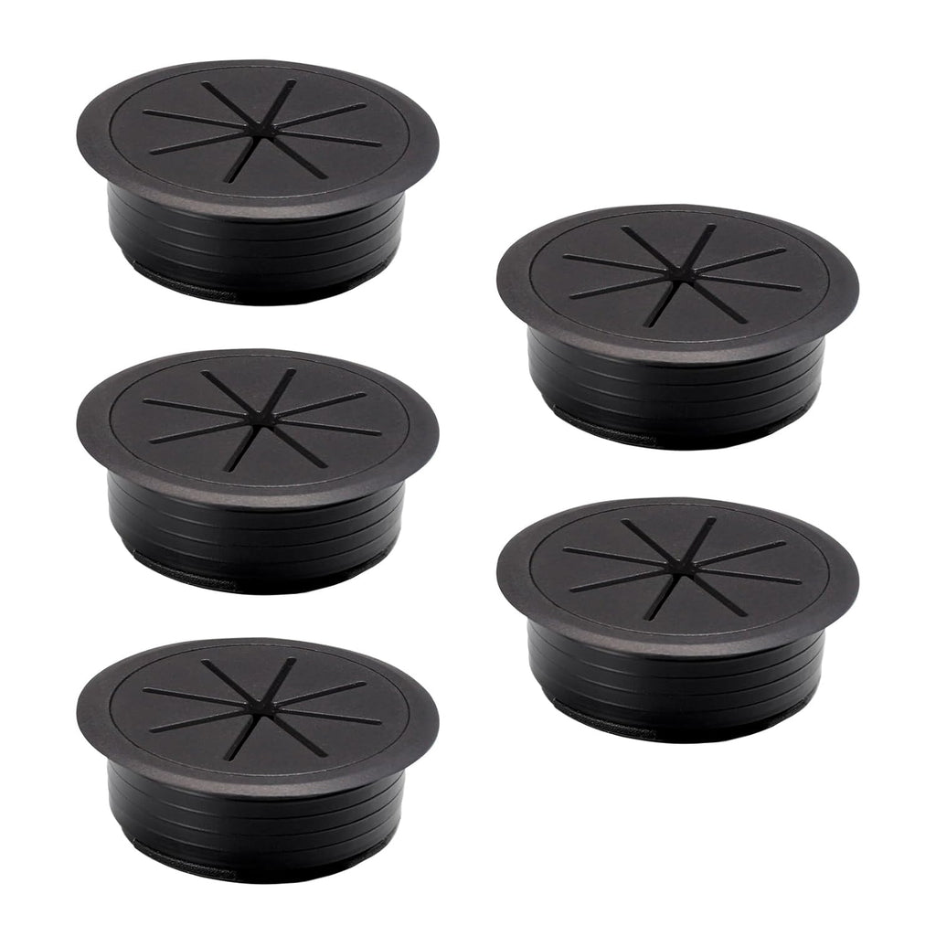 5 Pcs Desk Grommet 2-1/16" / 53 mm, Desk Hole Cover for Cables Black, Cable Grommet ABS Plastic, Desk Hole Grommet for Home & Office Pc, Detachable Cable Cord Organizer