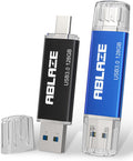 ABLAZE USB C Flash Drive 128GB 2 Pack, Dual USB 3.0+Type C Flash Drive Compatible with iPhone 16/15, Android Smartphone, Computer,Tablet Mac Laptop (2 Pack)