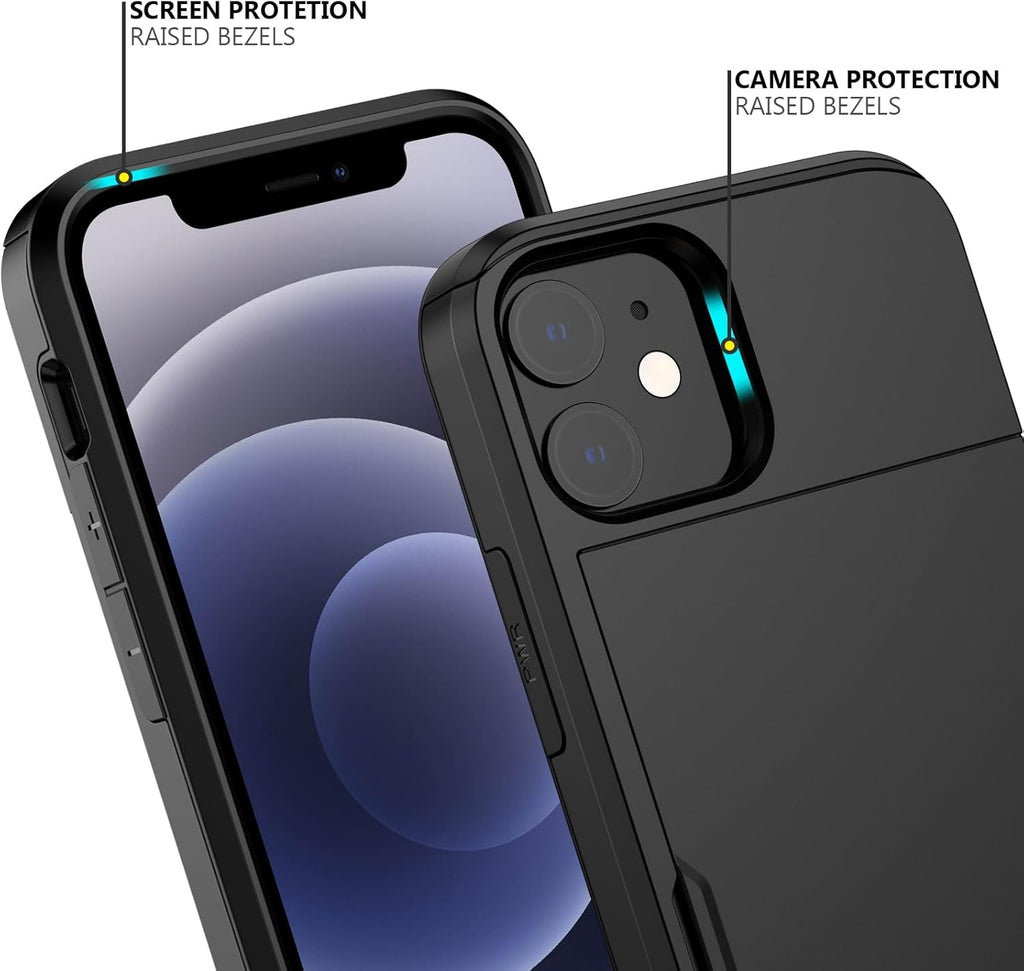 Nvollnoe for iPhone 12 Mini Case with Card Holder Heavy Duty Protective Dual Layer Shockproof Hidden Card Slot Slim Wallet Case for iPhone 12 Mini for Men&Women(Black)