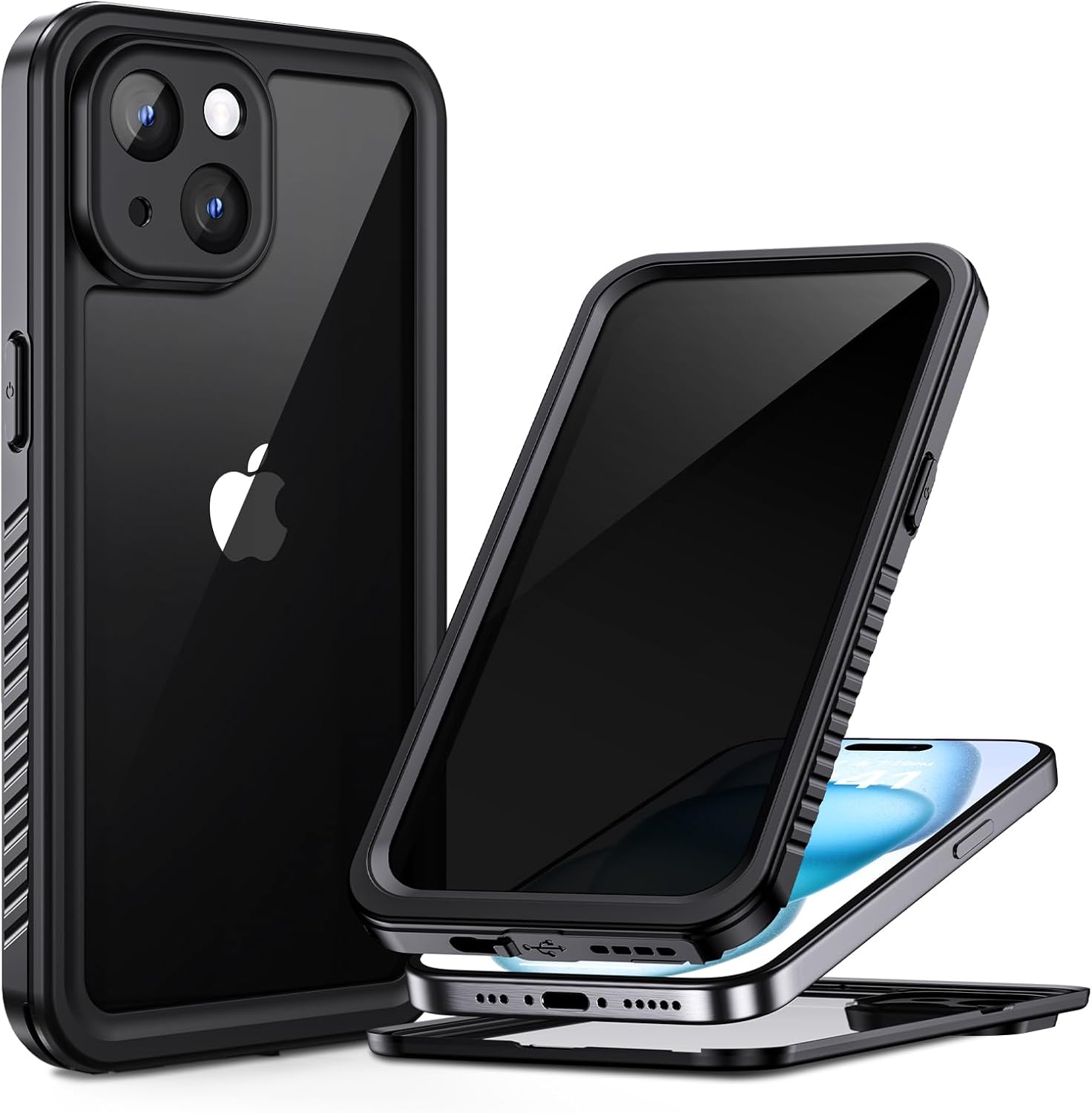 Lanhiem for iPhone 15 Privacy Case, Waterproof Dustproof Shockproof Cases for iPhone 15 with Privacy Screen Protector, Full Body Heavy Duty Protective Cover for iPhone 15-6.1 inch (Black)