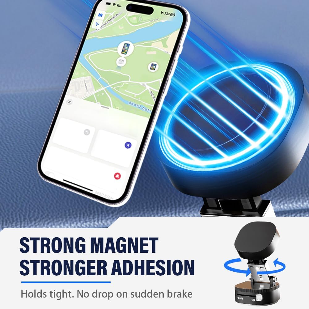 360° Adjustable Vacuum Magnetic Phone Holder, Foldable Magnetic Car Phone Holder for Your Car, Hands-Free Suction Cup Phone Mount for Car/Gym/Mirror/Smooth Surface for iPhone & Android (Pink)