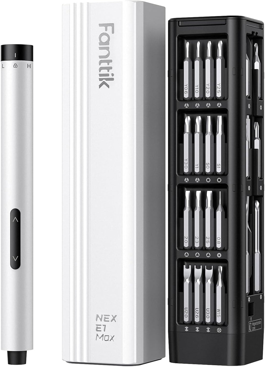 Fanttik E1 Max Electric Screwdriver, Mini Precision Screwdriver Set, 50 Magnetic Bits, Magnetic Storage, 5/32‘’Hex, Repair Tool Kit for Electronics Phone Camera Laptop Watch (White)