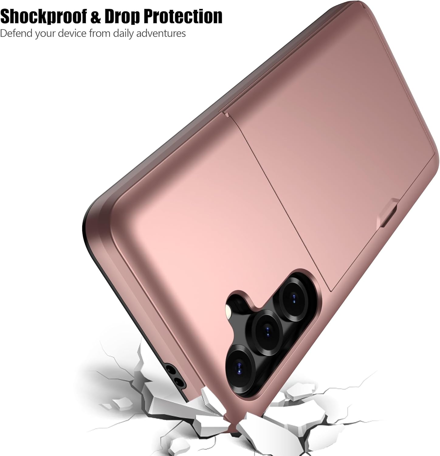 Nvollnoe for Samsung Galaxy S25 Case with Card Holder Dual Layer Heavy Duty Protective Case Hidden Card Slot Slim Wallet Cover for Samsung S25 6.2''(Rose Gold)