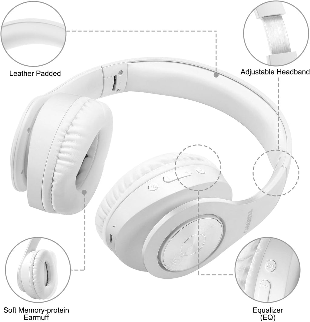 TUINYO Wireless Bluetooth Headphones - Over Ear Headset with 40H Playtime, Deep Bass, Memory-Protein Earmuffs, Mic & Wired Mode - Compatible with PC, Cell Phones & TV | Model