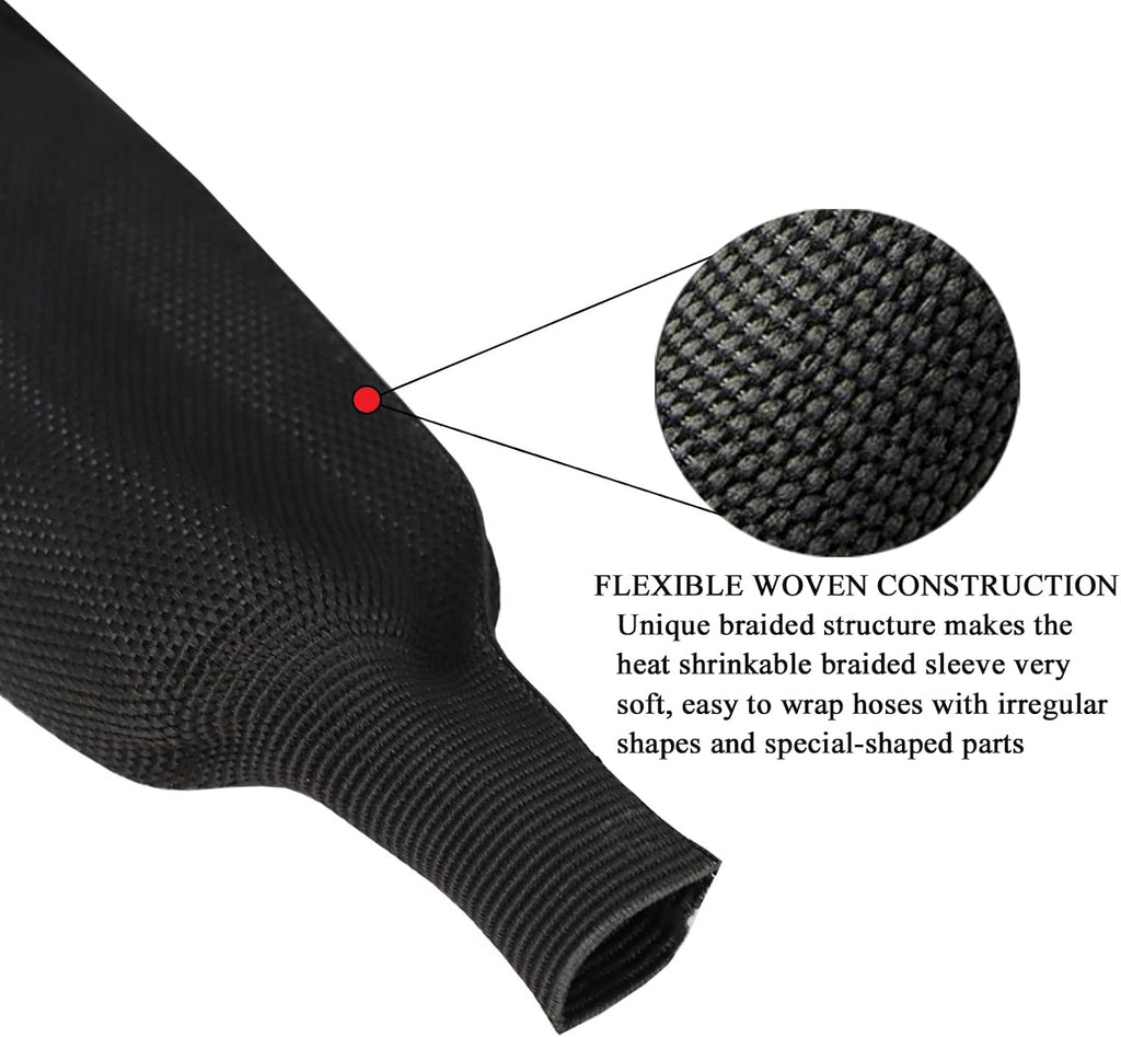 Heat Shrinkable Braided Sleeving 2:1 Ratio- Abrasion Protection Flexibility Wiring Harness Cable Sheath (1" ID, 12ft)