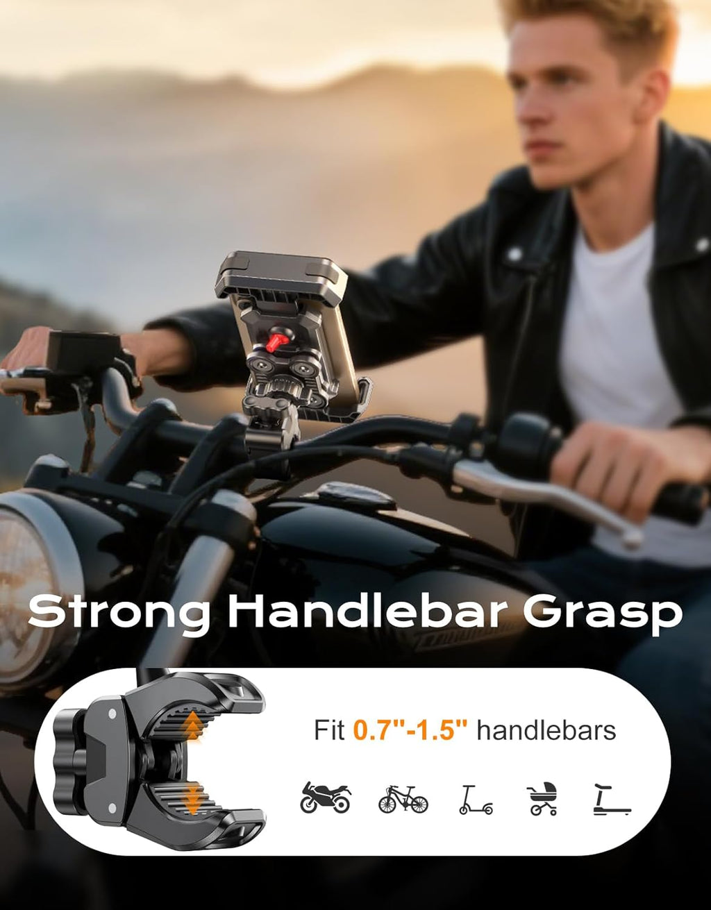 Bike Phone Holder [Upgrade Vibration Dampened], Super Stable Motorcycle Phone Mount, 360° Rotation & Quick Lock Phone Holder for Bike Compatible with iPhone 16/15/14, Galaxy, 4.7-6.8” Phones