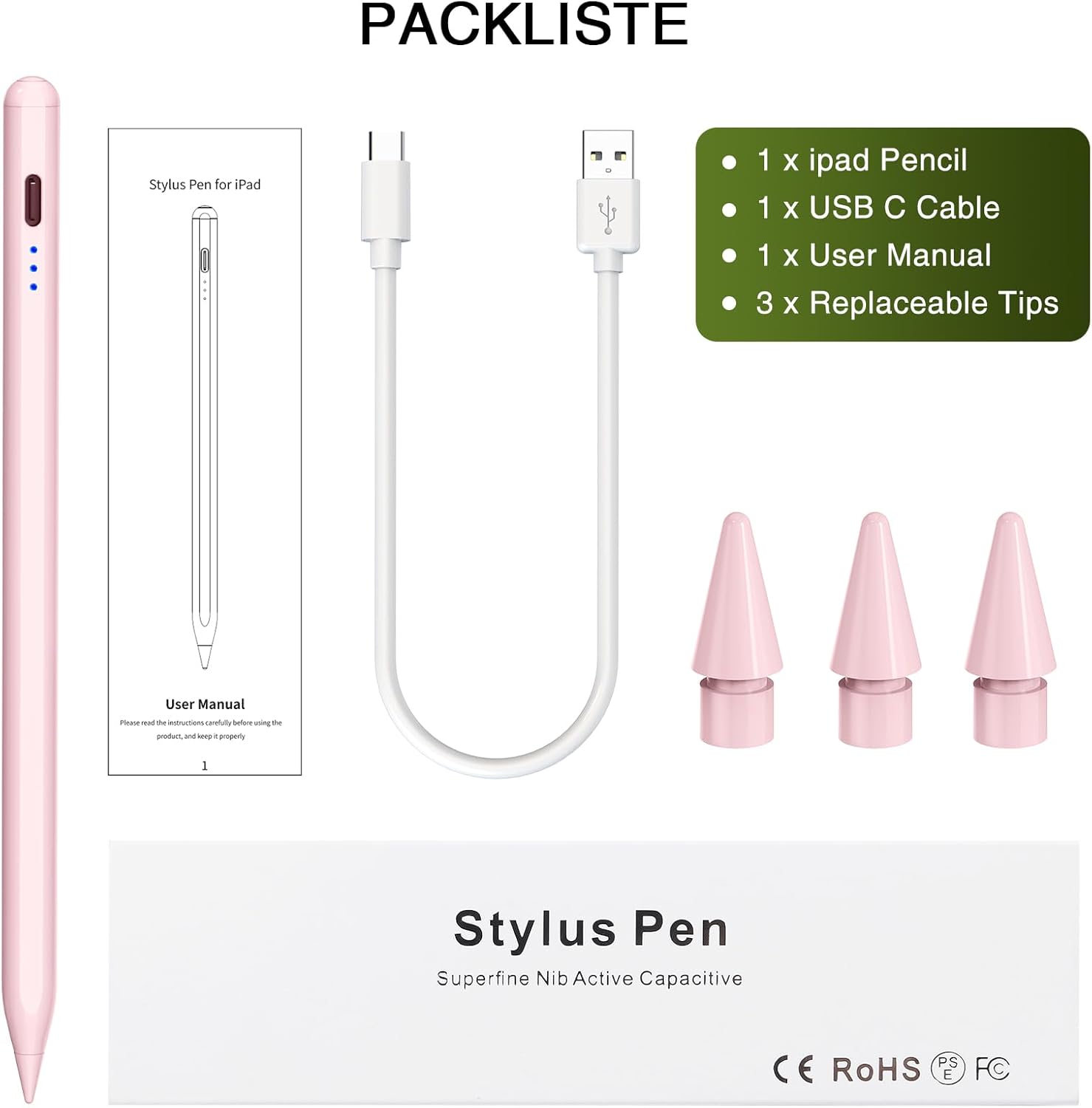Pen for iPad 2018-2025, HATOKU 15 Mins Fast Charging Pencil 1st Gen with Tilt & Palm Rejection Compatible with iPad Air 3/4/5/M2/M3, iPad mini 5/6, iPad 6/7/8/9/10/11, iPad Pro 11"/12.9"/M4 (Pink)