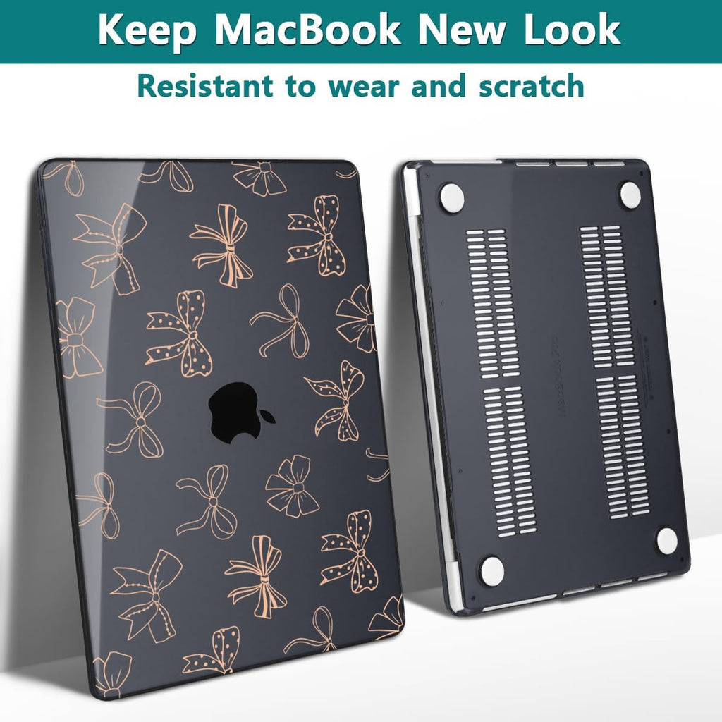 Teryeefi for MacBook Pro 14 inch Case M4 M3 M2 M1 Chip (2025 2024 2023 2021 Release) Model A3112 A3401 A3185 A2918 A2992 A2779 A2442, PC Hard Shell+Keyboard Cover+Type C Adapter, Gold Bows A003