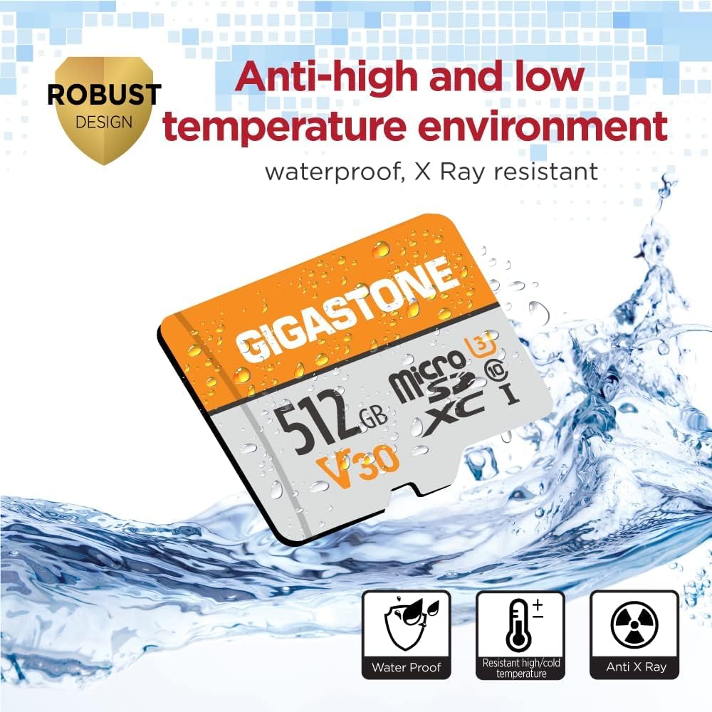 GIGASTONE 512GB Micro SD Card 4-Pack, A1 V30 4K Video Recording, Surveillance, Security Camera, Action Camera, Drone, 100MB/s MicroSDXC Memory Card UHS-I Class 10