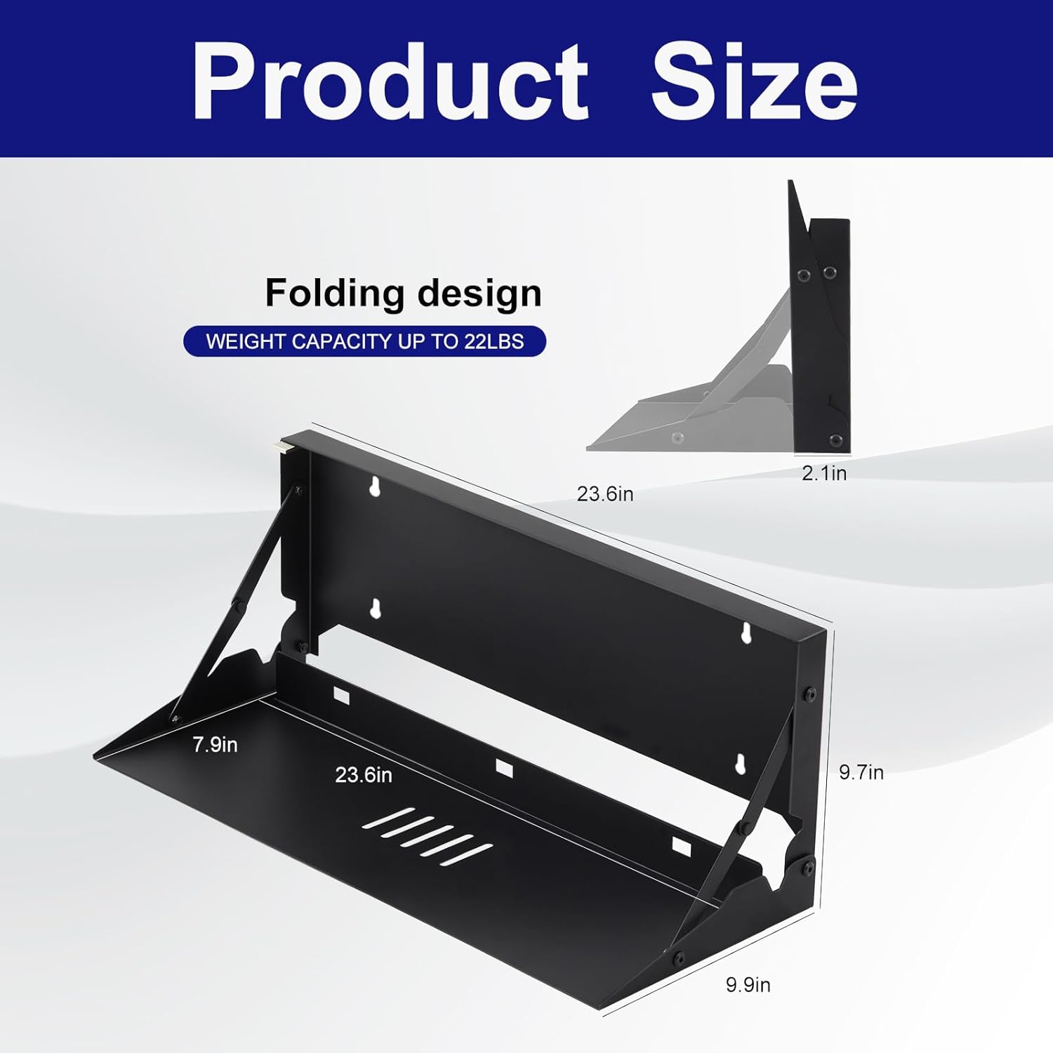 2 Pcs 24 Inch Keyboard Wall Mount Foldable Fits Standard Computer Keyboard Mouse Stand Tray Organizer for Small Offices Apartments, Easy Installation with 4 Screws (Black)