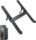 SODI Ultra Compact Foldable Laptop Stand - Portable Laptop Holder for Desk & Travel Use, Ergonomic Aluminum Computer Holder with Adjustable Height for MacBook, Tablet 10-16" (Dark Black, Bi-Fold)