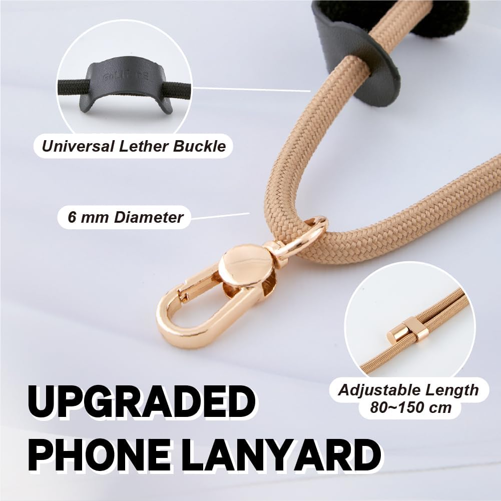 Universal Phone Lanyard, Anti-Theft Crossbody Strap for iPhone 15 Pro Max and Most Smartphones, Adjustable Cell Phone Neck Holder w/ 2 Non-Adhesive Tether Tabs for Men and Women, Apricot/Gold
