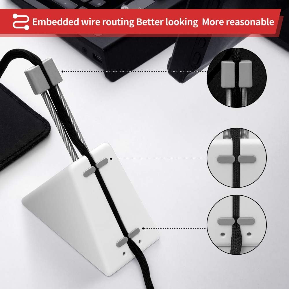 Hotline Games Mouse Bungee Mouse Cord Clip Cord Management System Fixer Holder for Esports FPS Game (3.0 White)
