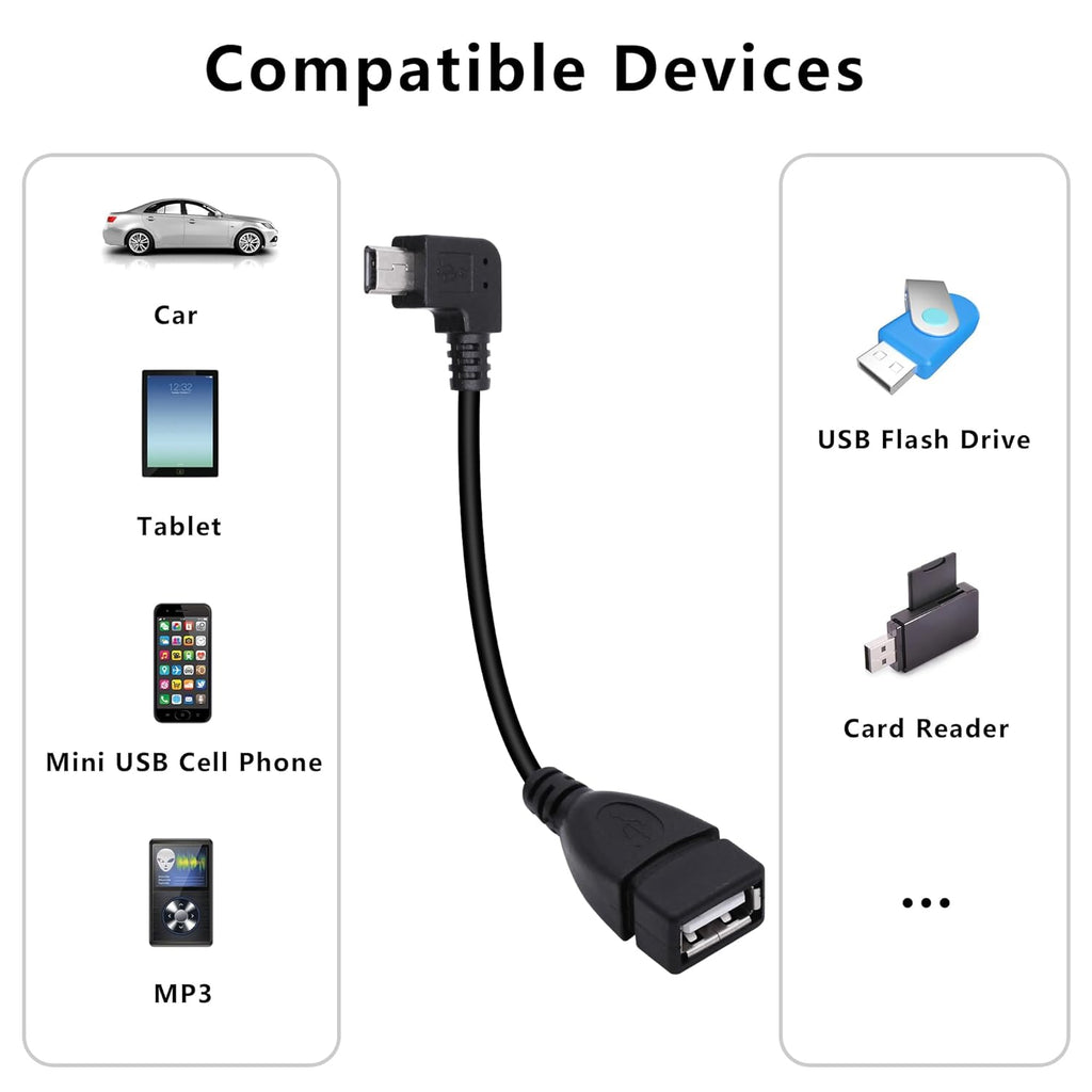 90 Degree Mini USB to USB A OTG Adapter Cable 5.5in Right Angle Mini USB 5-Pin Type B Male to USB Type A Female Adapter Cord for Digital Cameras,Black,14cm(2 Pack,Right)