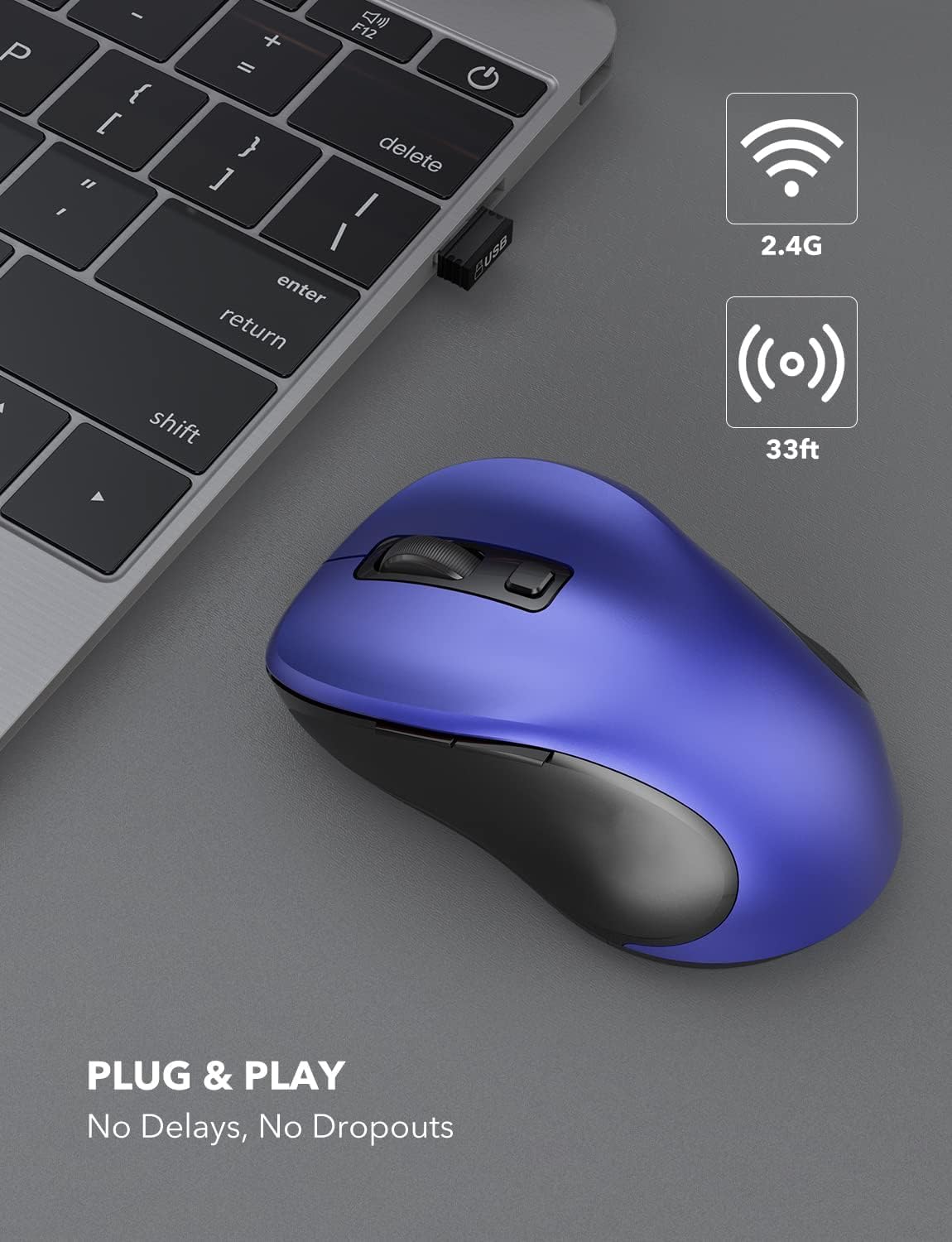 Trueque Wireless Mouse for Laptop, 2.4GHz Ergonomic Computer Mouse with Back & Forward Buttons, 3 Adjustable DPI Levels, 6 Buttons, Optical USB Cordless Mice for Windows MacBook PC (Deep Blue)