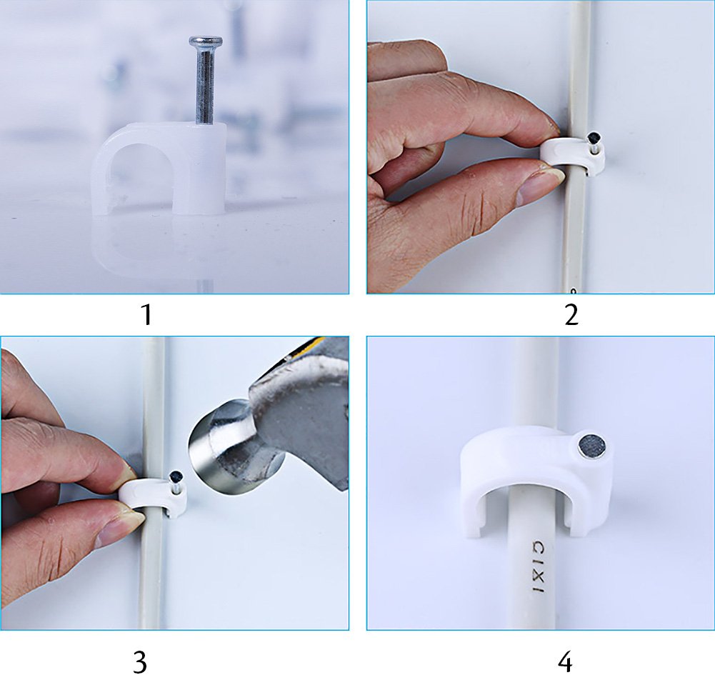 200 Pack Nail in Cable Clips Ethernet Cable Nails Tacks Clips 7mm for Cat6 Cable - White
