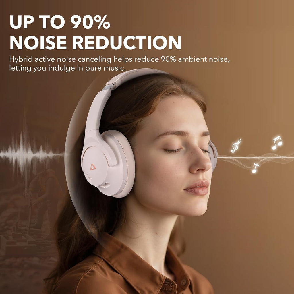1Mii Y8+ Noise Cancelling Headphones Bluetooth, Wireless LDAC Hi-Res Audio, Custom EQ via App, 75H Playtime, Comfort Fit, Over Ear Headphones Foldable for Airplane Travel Home Office Cream White