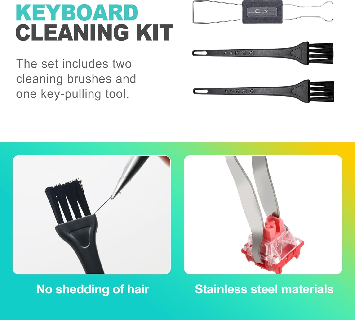 3-Piece Keycap & Switch Puller Tool Kit – Durable Stainless Steel Mechanical Keyboard Keycap Remover with Cleaning Brush (Anti-Rust Design, Ideal for DIY & Maintenance)