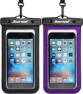 Hiearcool Universal Waterproof Phone Pouch Compatible for iPhone 16 15 14 13 Pro Max Plus Up to 8.3", IPX8 Beach Travel Essentials-Black&Purple-2Pack