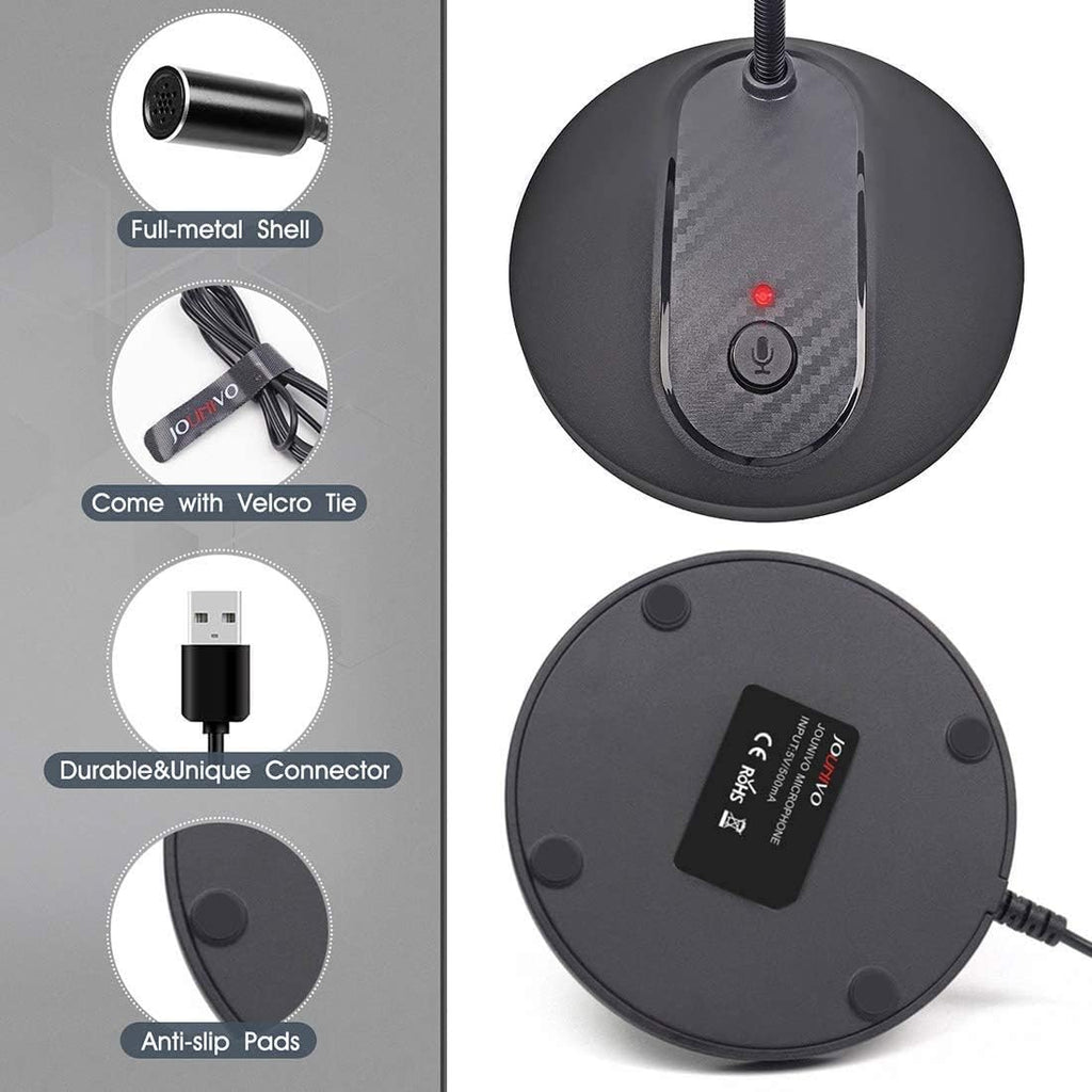 JOUNIVO USB Microphone, 360 Degree Adjustable Gooseneck Design, Mute Button & LED Indicator, Noise-Canceling Technology, Plug & Play, Compatible with Windows & MacOS
