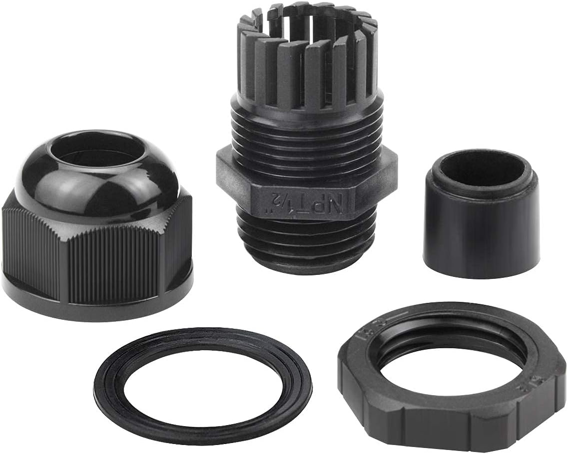 XHF 5 Pcs 1" IP68 Strain Relief Nylon Cord Grip Waterproof NPT Cable Glands Adjustable UL Listed and RoHS Compliant (Black)