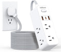 Extension Cord with Multiple outlets, 10 Ft Braided Power Cord, 6 Widely Outlets with 3 USB Ports (1 USB C), Ultra Thin Flat Plug, 3 Sided 1050J Power Strip Surge Protector for Home Travel Office