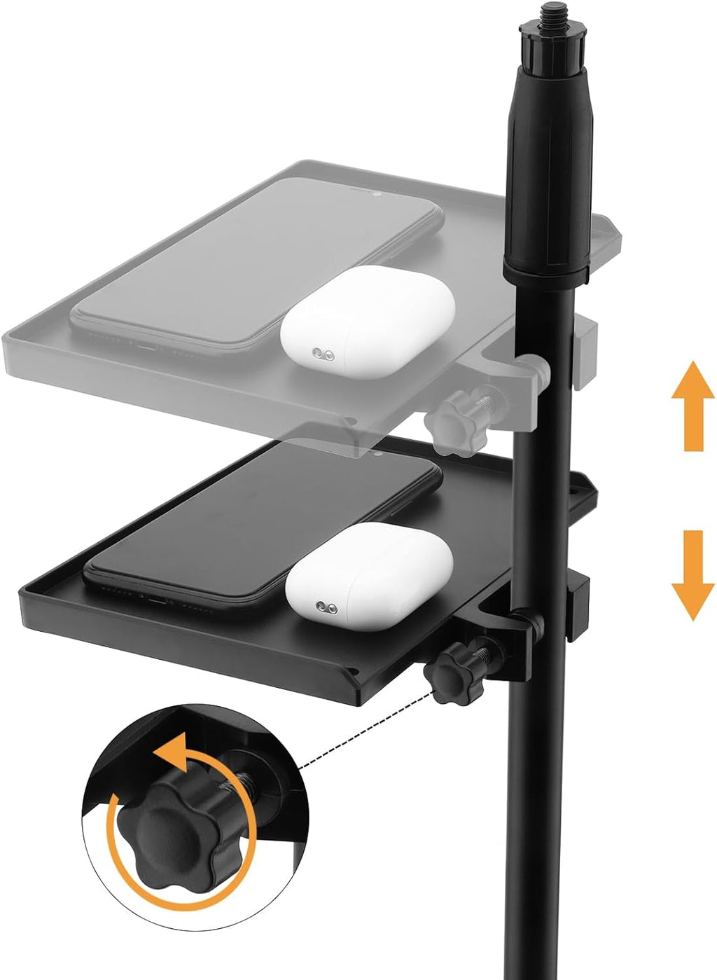 RTNLIT Microphone Stand Tray, Clamp On Firm Rack Tray Holder with 4.5 Pound Weight Capacity Adjustable Mic Stand Shelf for Live Streaming, Stage, Music Sheet, Karaoke, Recording, Podcast (7.9" × 5.5")