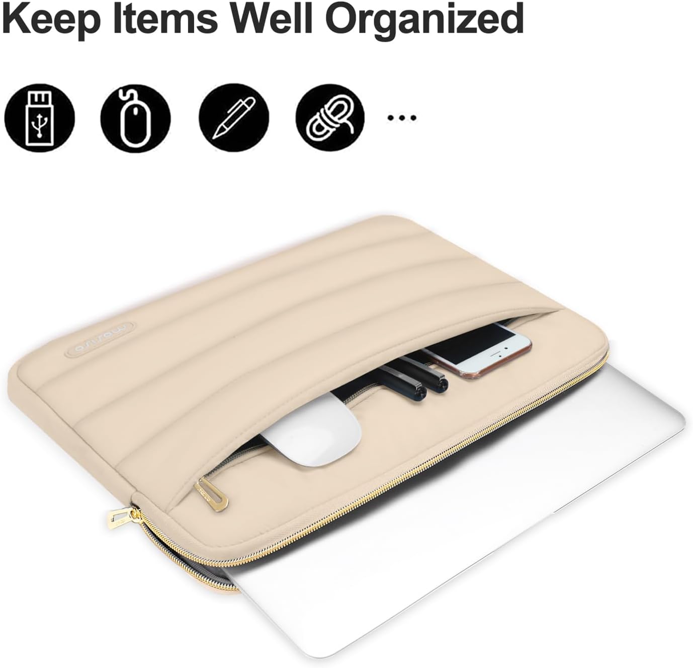MOSISO 15-15.6 inch Laptop Case, 16 inch Puffy Laptop Sleeve Compatible with MacBook Pro 16, HP Dell ASUS Acer Toshiba Lenovo Notebook Computer, Polyester Horizontal Bag with Small Case, Apricot
