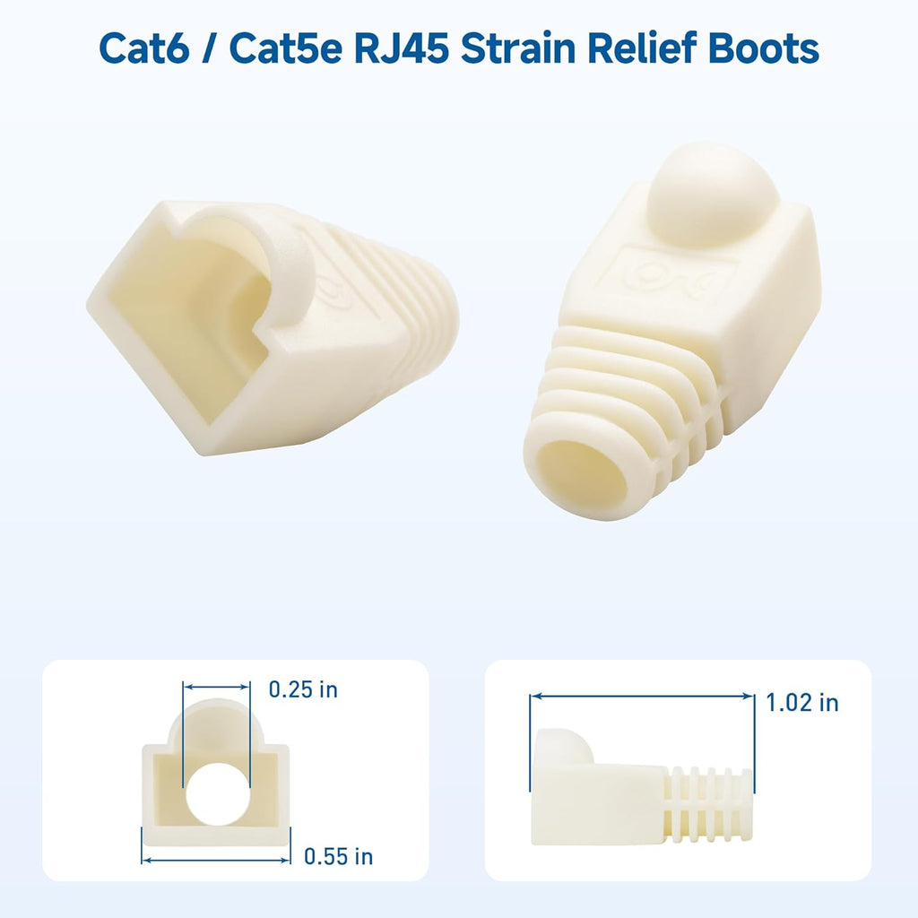 Cable Matters 100-Pack Cat6 / Cat5e RJ45 Strain Relief Boots, RJ45 Boot, Cat 6 Boot, Cat6 Ethernet Boots, White, Suitable for 6.5mm (0.25in) Ethernet Cables