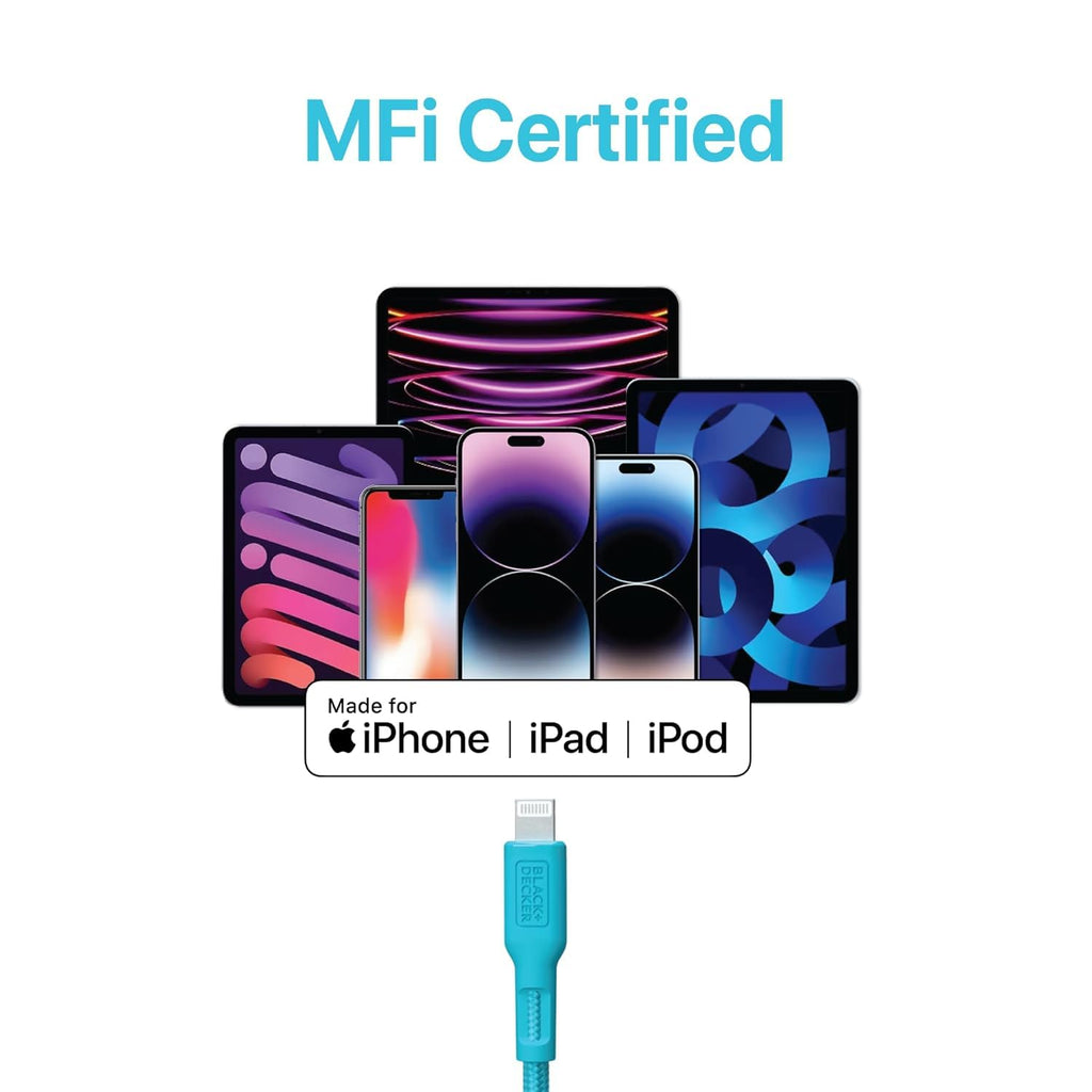 BLACK+DECKER USB C to Lightning Cable - Fast Compatible iPhone Lightning Cable - Durable Braided Type C iPhone Charger Cord - for Travel and Daily Use - Multiple Colors and Lengths - 6ft