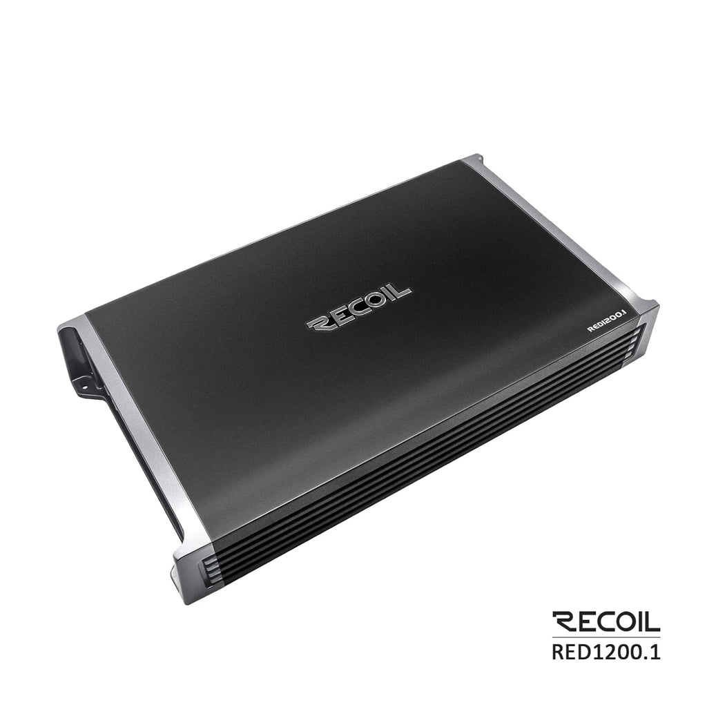 Recoil RED1200-1 2500 Watts Class-D Strappable Car Audio Mono-Block Subwoofer Amplifier, 1 Ohm Stable, Remote Bass Knob Included