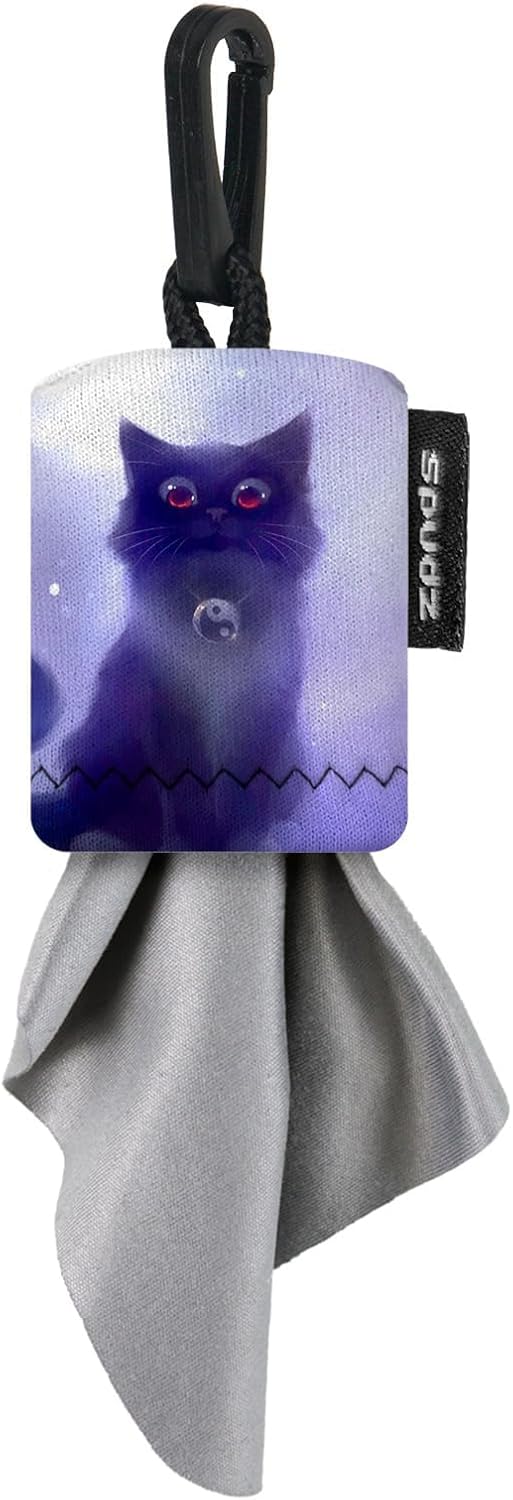 SPUDZ Classic Microfiber Lens Cleaner – Clip-On Pouch, Washable – for Binoculars, Scopes, Glasses, Screens | Cat, 6 x 6 Inch (2-Pack)